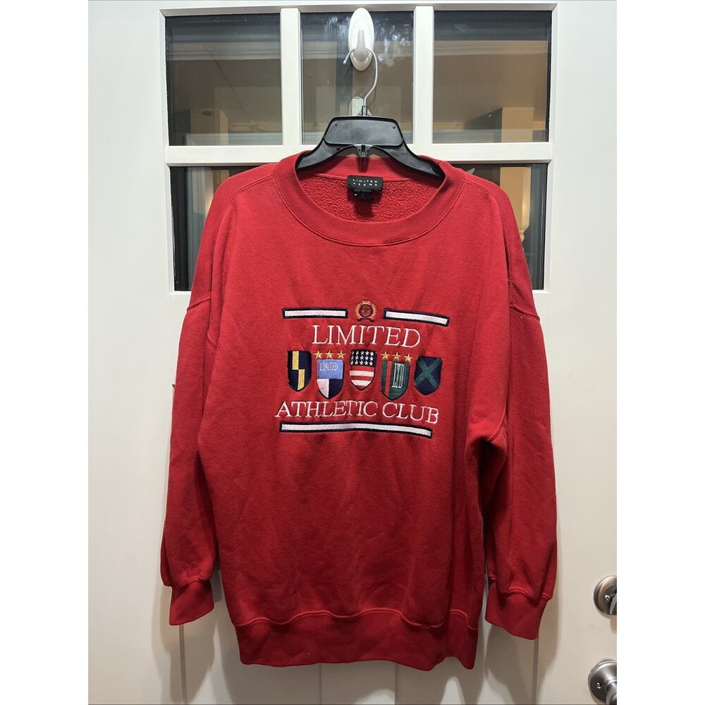 Vintage Limited Long Sleeve Red Sweatshirt Mens Embroidery Medium Size